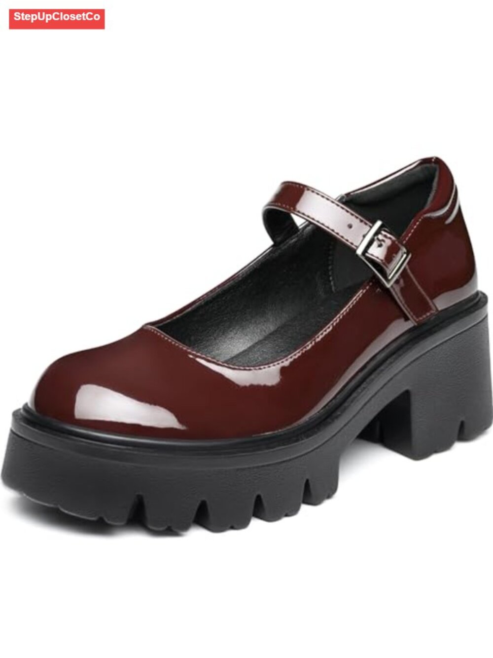Platform Mary Jane Shoes - Chunky Block Heel Round Toe PU Leather Dress Shoes
